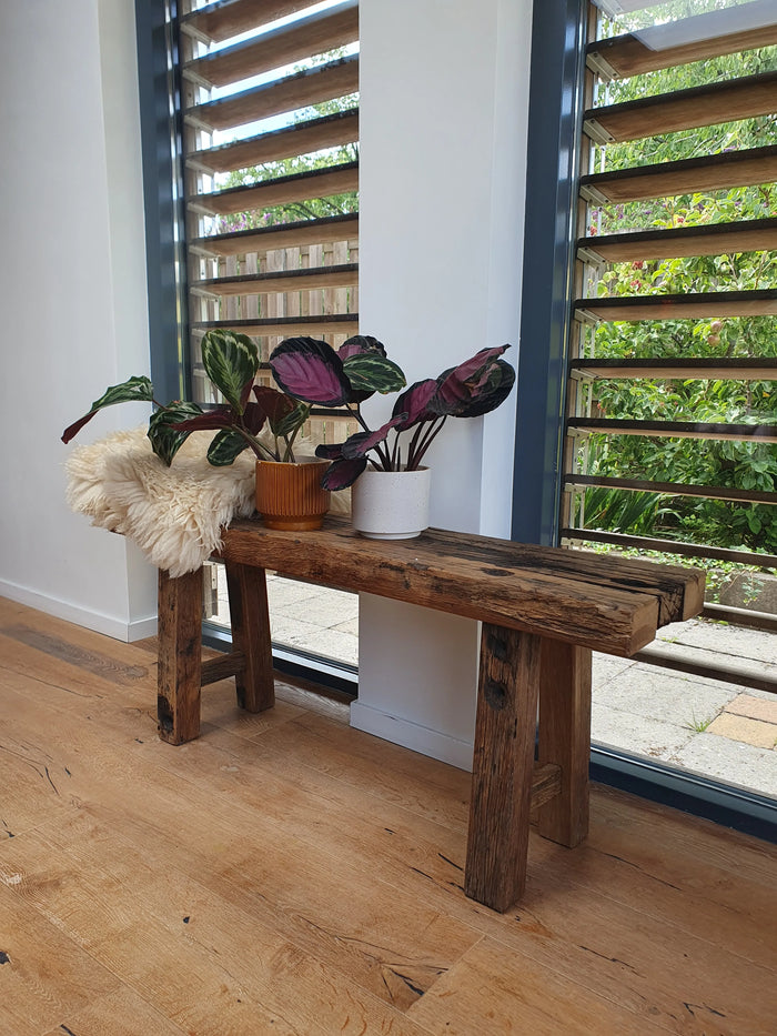 Wagondeelbank 120 cm van oud eikenhout