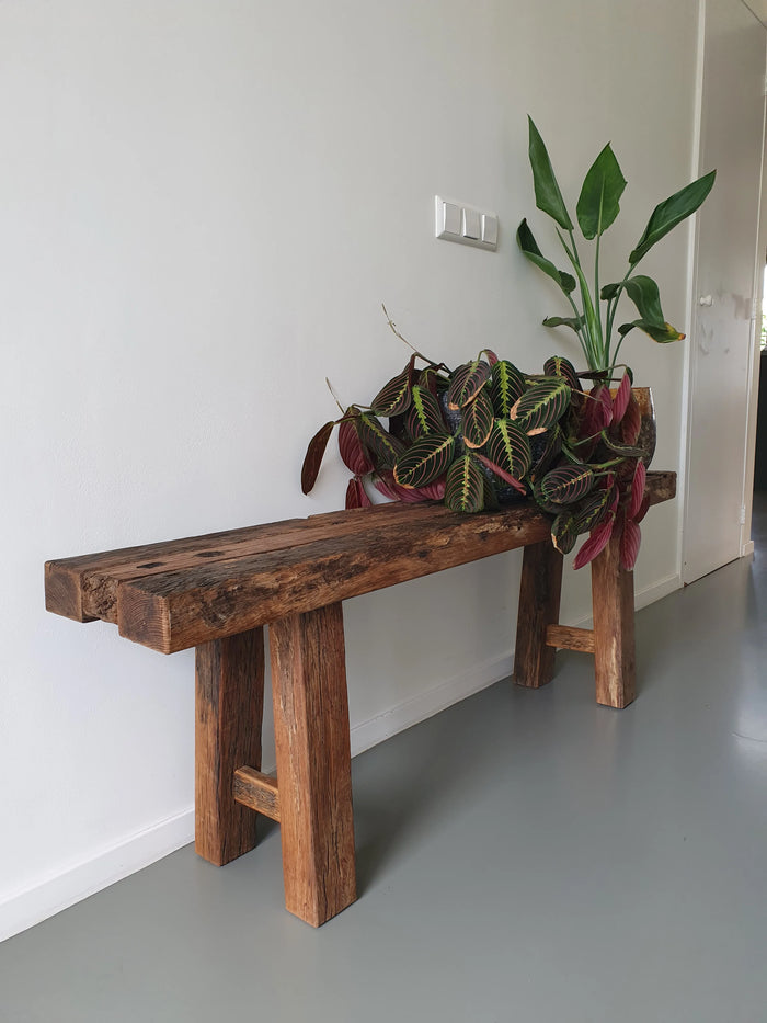 Wagondeelbank 140 cm van oud eikenhout